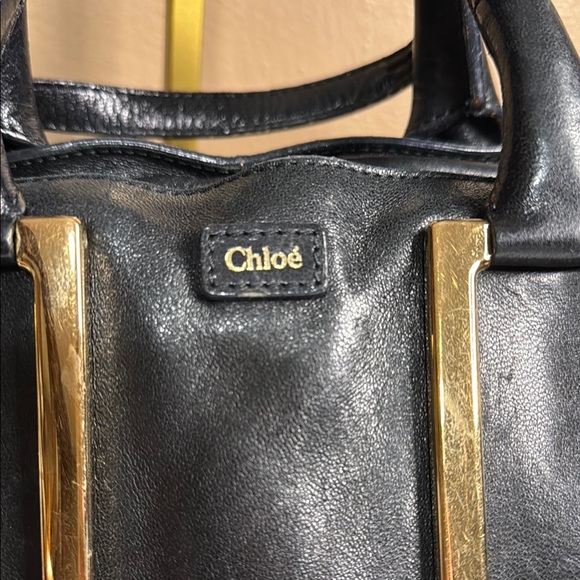 Chloe Black and Gold Satchel with Architectural Accents - Picture 2 of 9